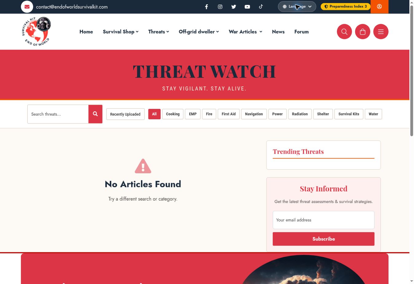 Screenshot of Threat articles