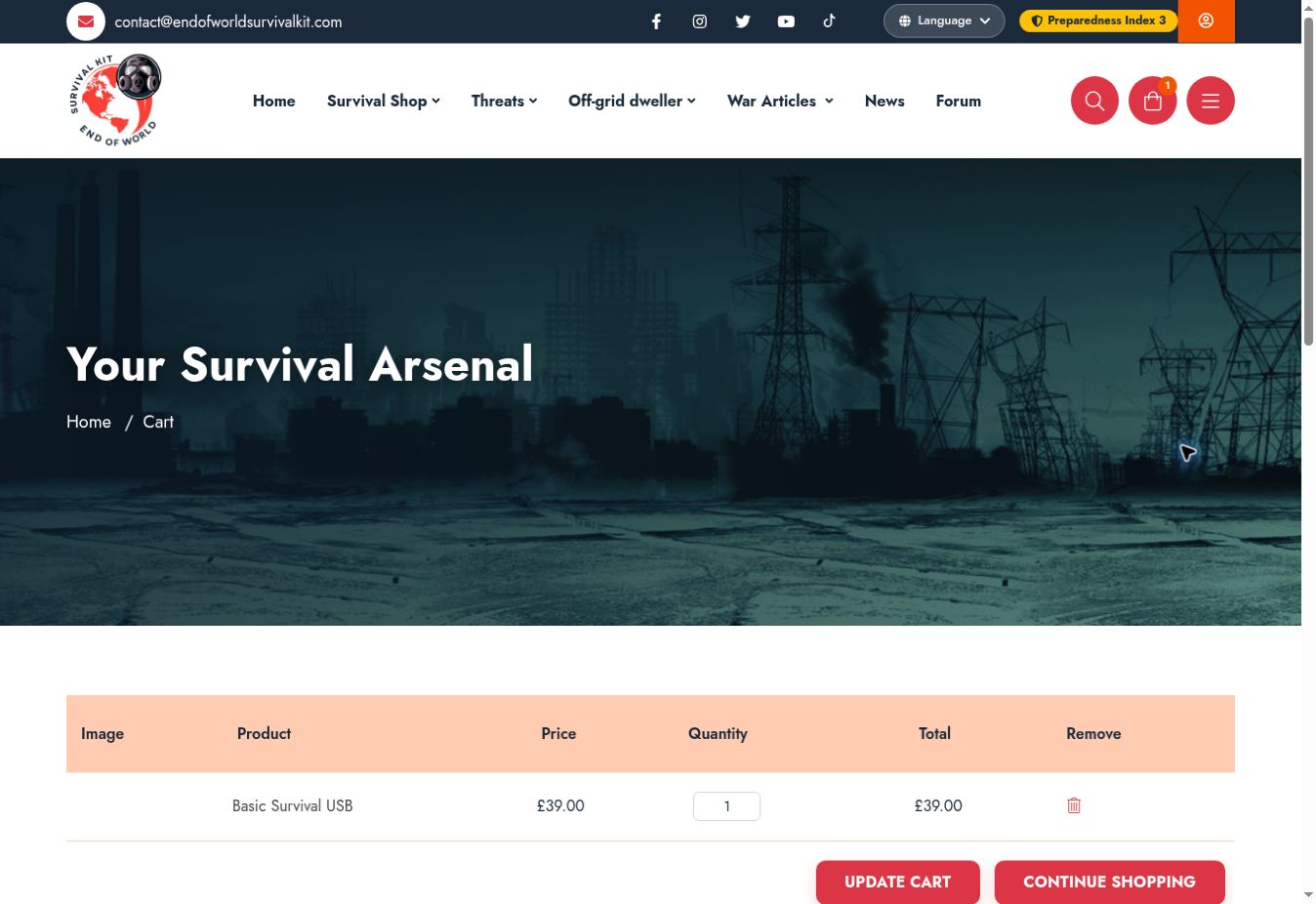 Screenshot of Shopping cart