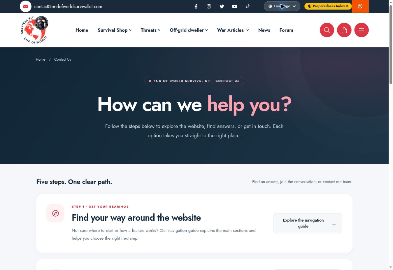 Screenshot of Contact & email