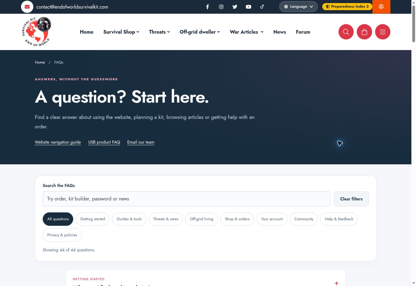Screenshot of Website FAQs