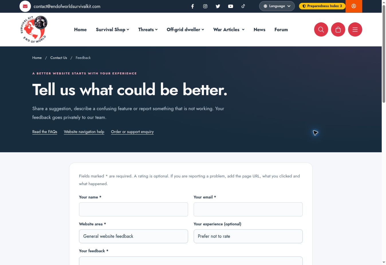 Screenshot of Website feedback