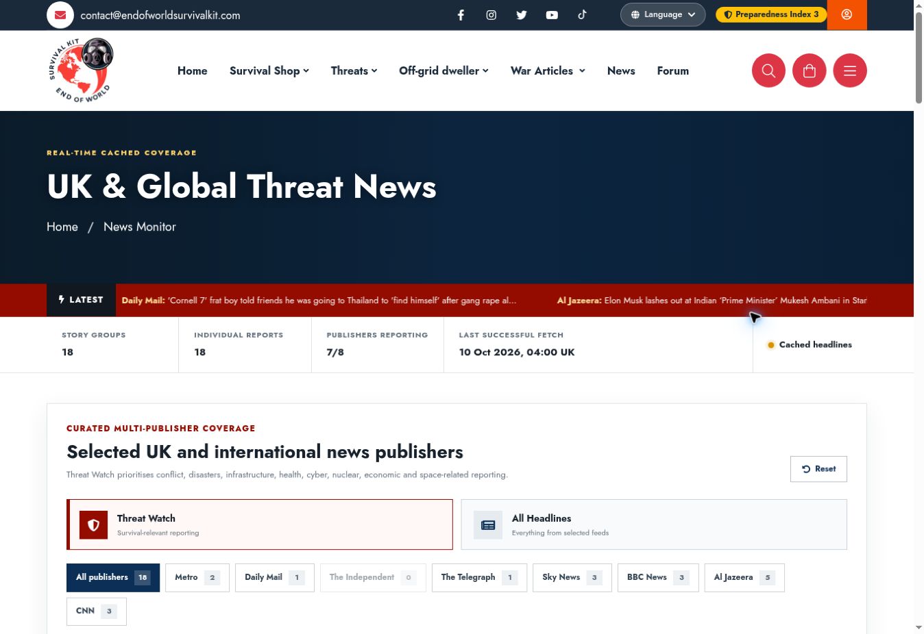 Screenshot of Latest news