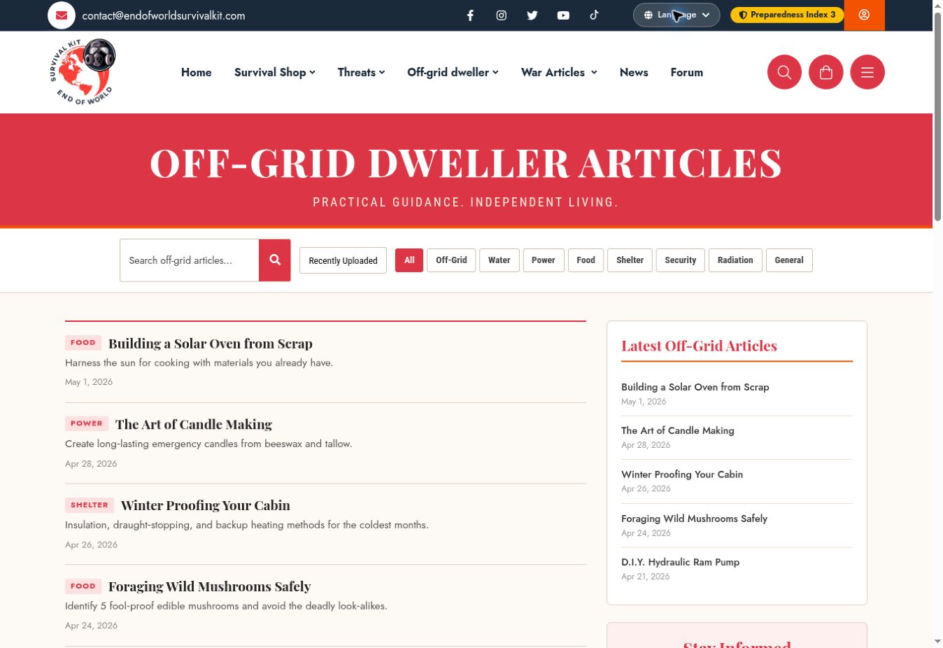 Screenshot of Off-grid articles