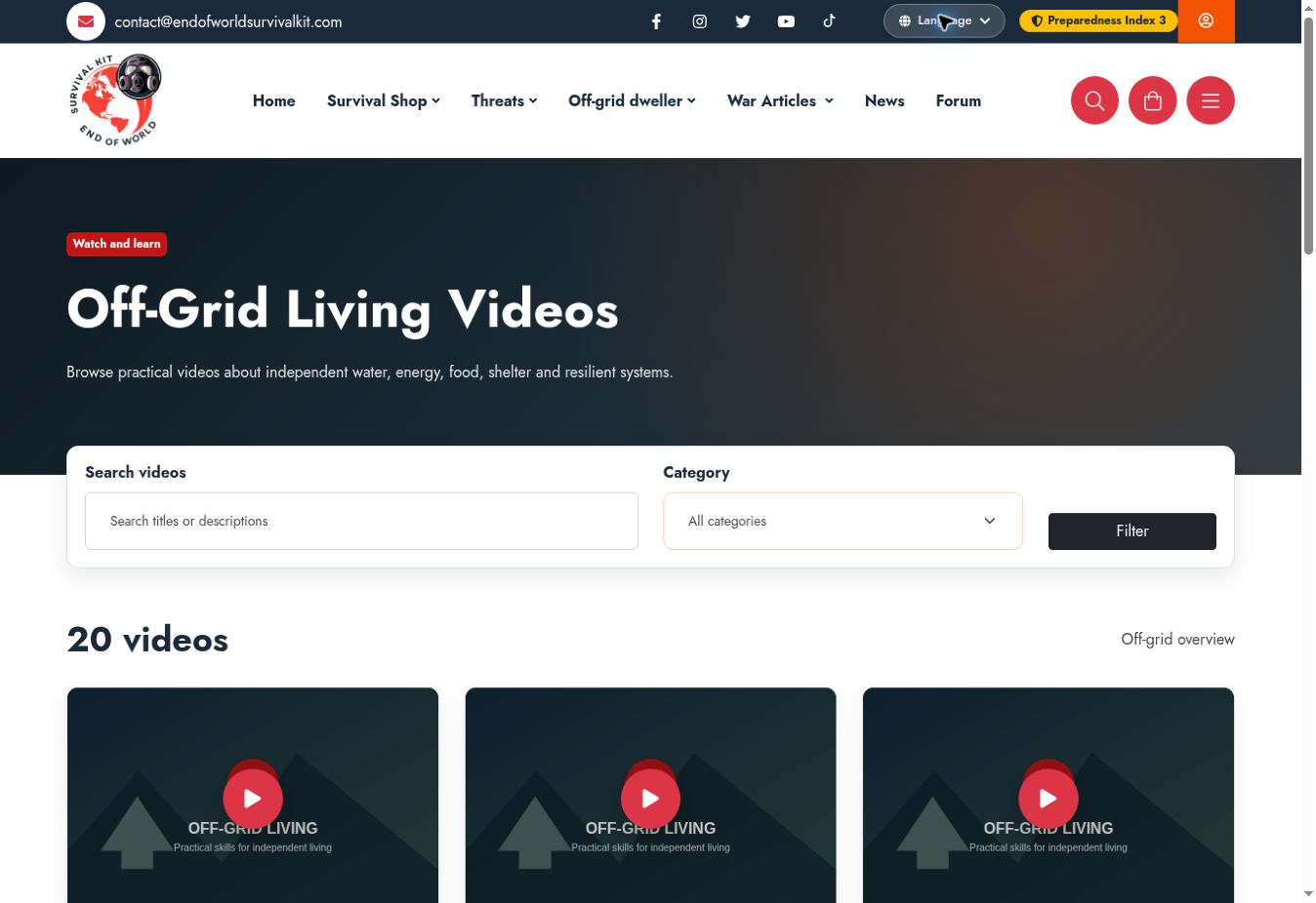 Screenshot of Off-grid videos