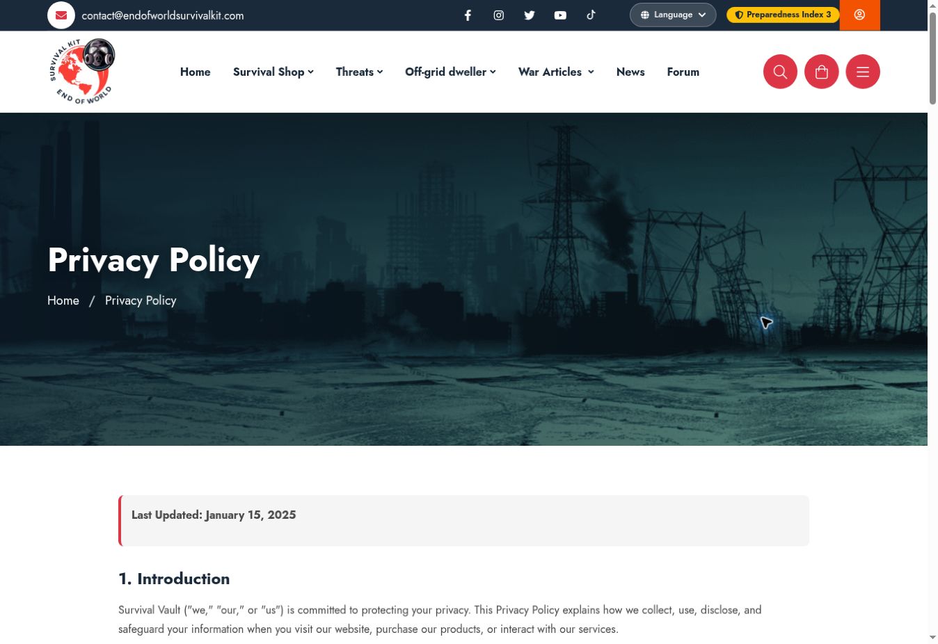 Screenshot of Privacy & website terms