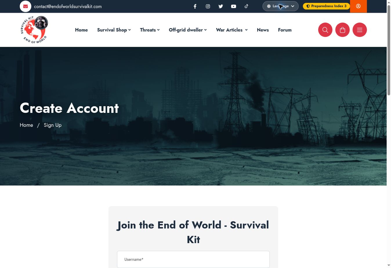Screenshot of Create an account