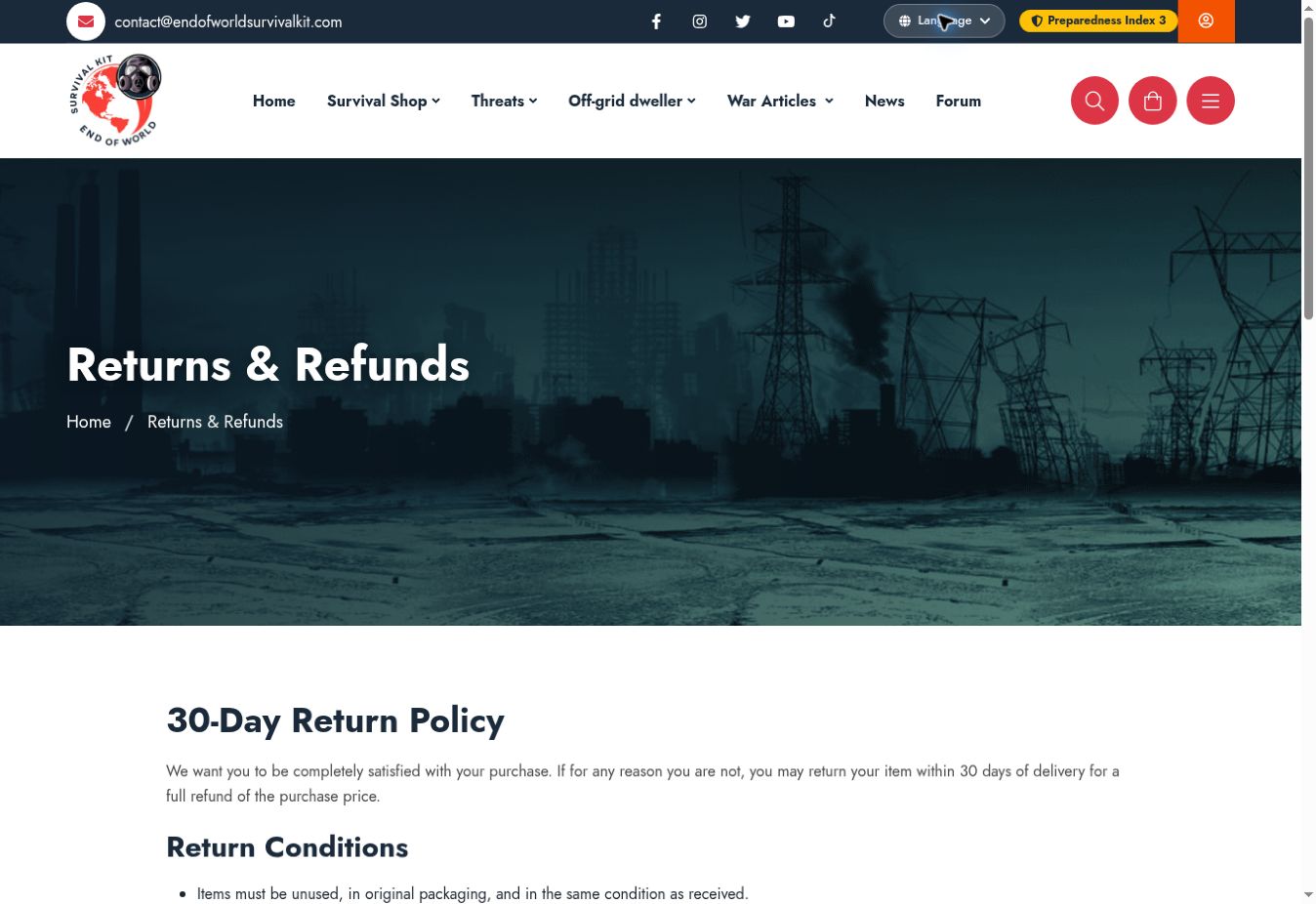 Screenshot of Returns & refunds