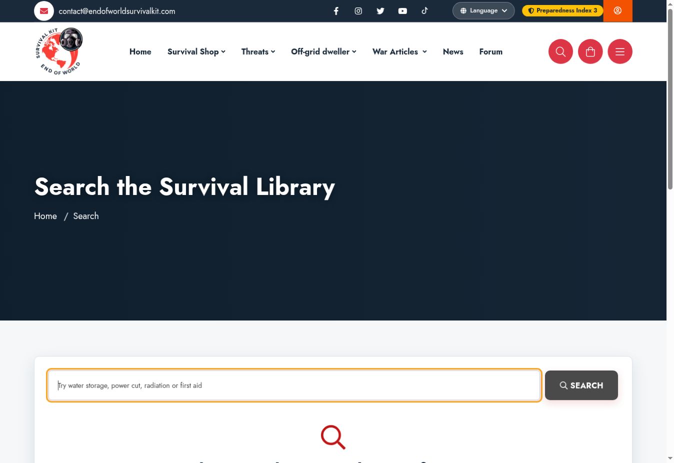 Screenshot of Website search