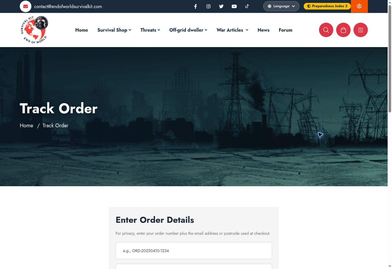 Screenshot of Track an order