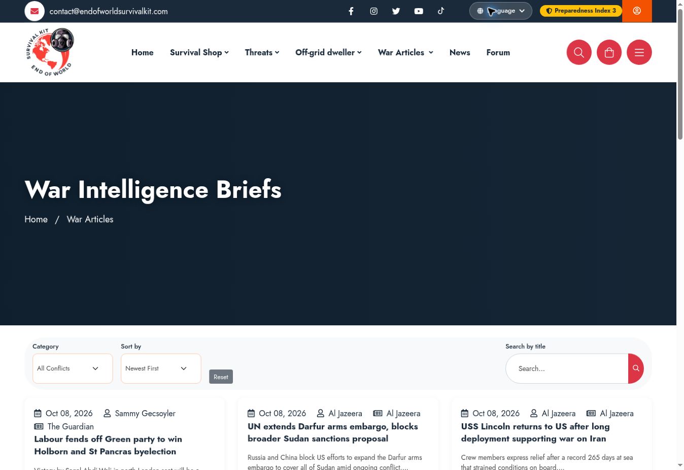 Screenshot of War articles